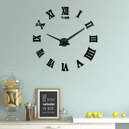 DIY 3D Wall Clock Roman Numerals Large Mirror Surface Luxury Big Art Clock - Black